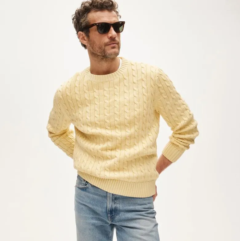 Garment-dyed cable-knit cotton sweater