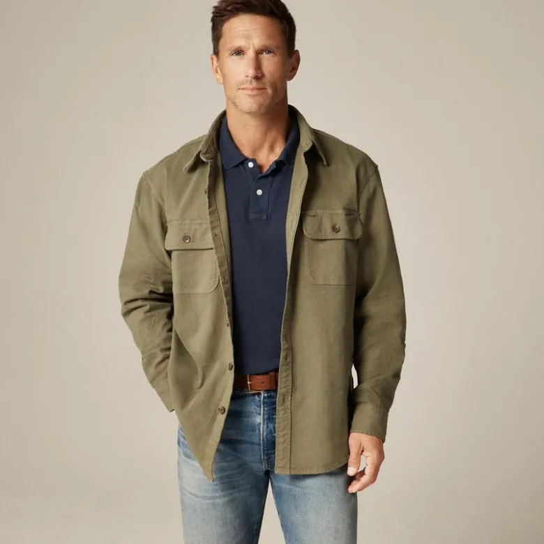 Garment-dyed twill overshirt