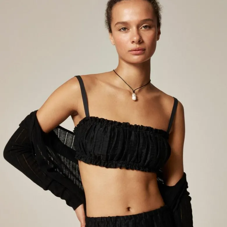 Gathered linen-blend bra top