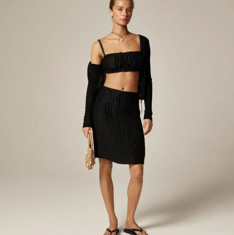 Gathered linen-blend bra top