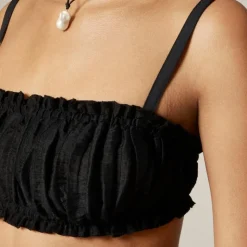 Gathered linen-blend bra top