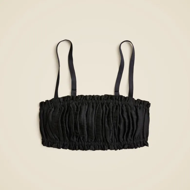Gathered linen-blend bra top