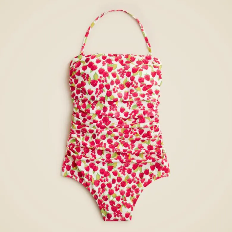 Gemma ruched bandeau one-piece swimsuit in raspberry print