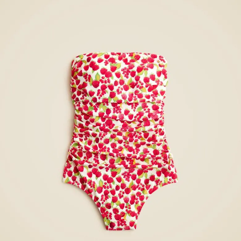 Gemma ruched bandeau one-piece swimsuit in raspberry print