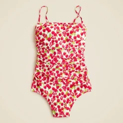 Gemma ruched bandeau one-piece swimsuit in raspberry print
