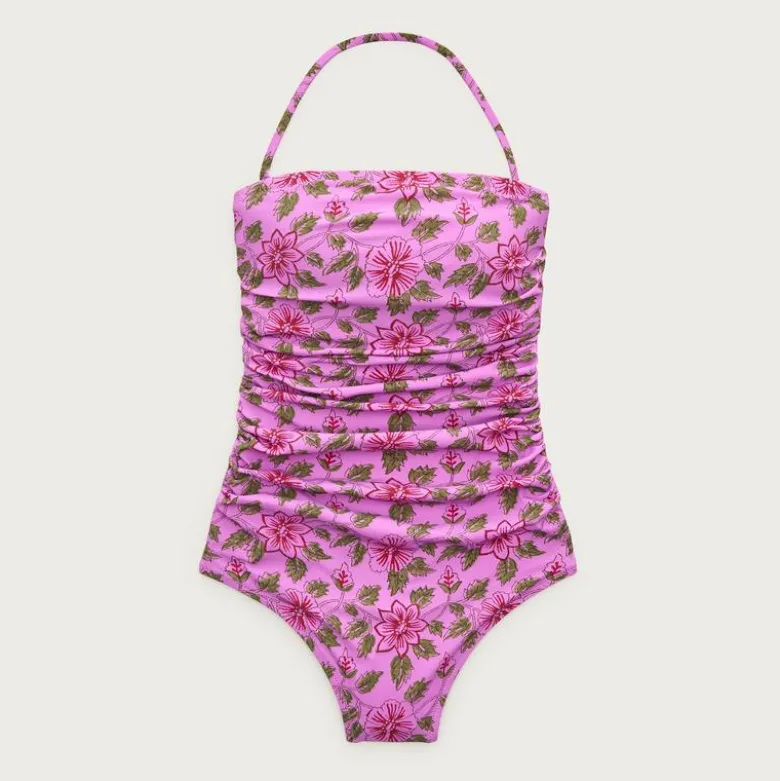 Gemma ruched bandeau one-piece in iris floral