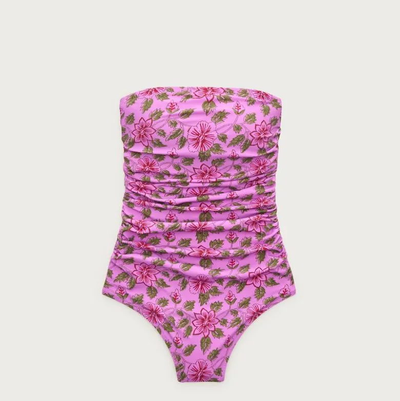 Gemma ruched bandeau one-piece in iris floral
