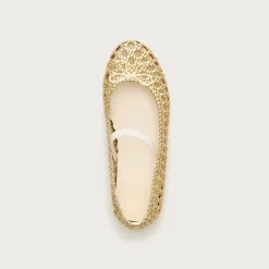 Girls' basketweave ballet flats in metallic