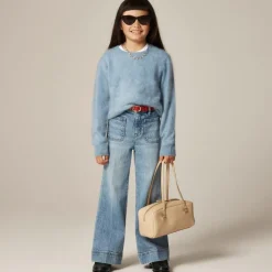Girls' brushed cashmere crewneck sweater