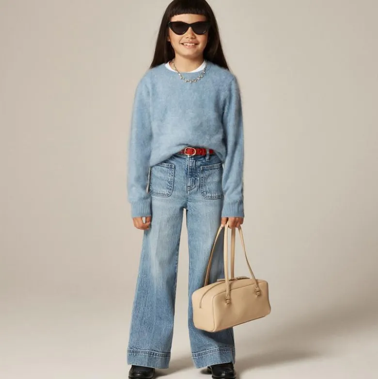 Girls' brushed cashmere crewneck sweater