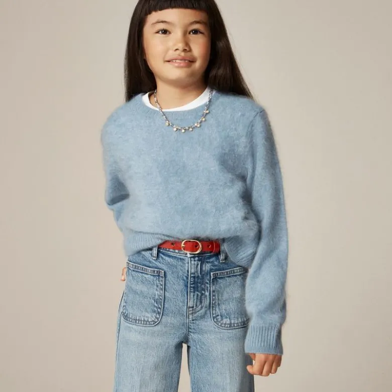 Girls' brushed cashmere crewneck sweater