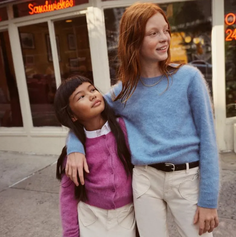 Girls' brushed cashmere crewneck sweater