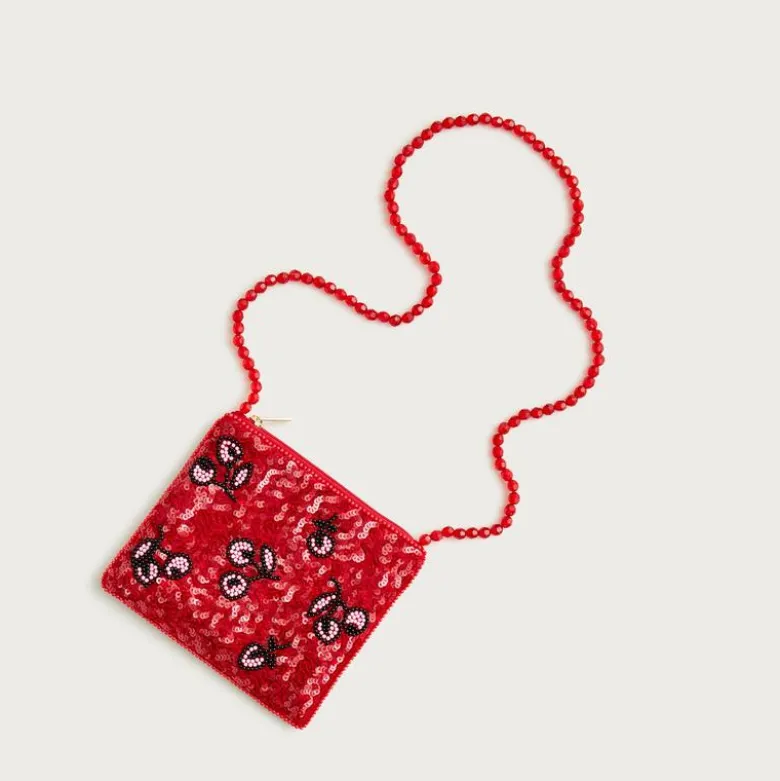 Girls' cherry hand-beaded crossbody pouch