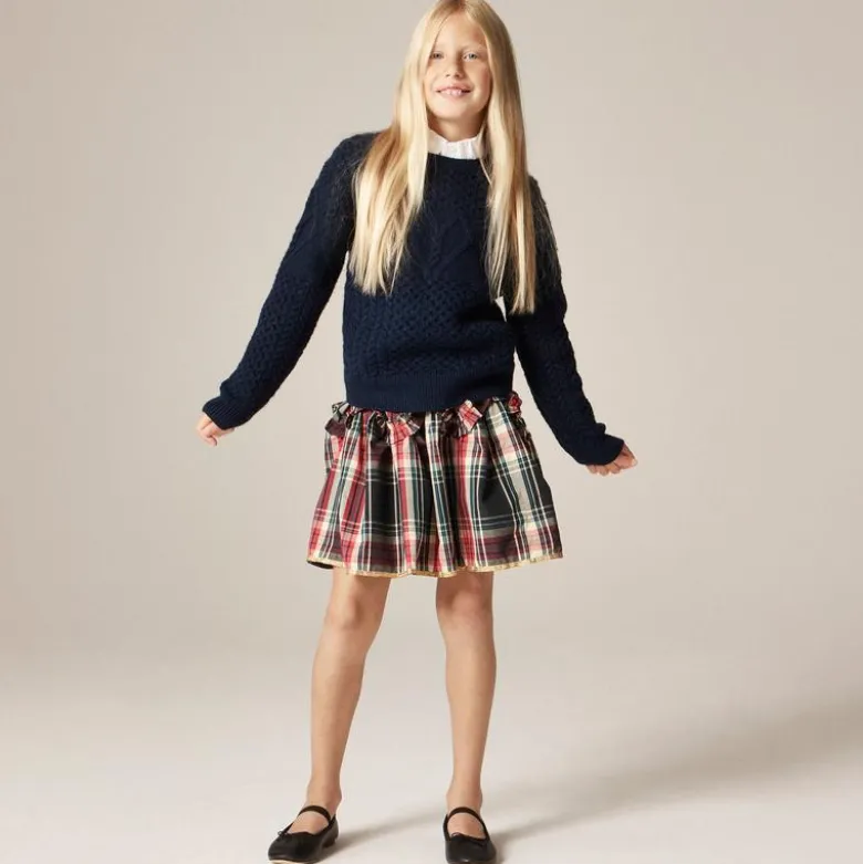 Girls' cotton poplin ruffle skirt in Stewart tartan