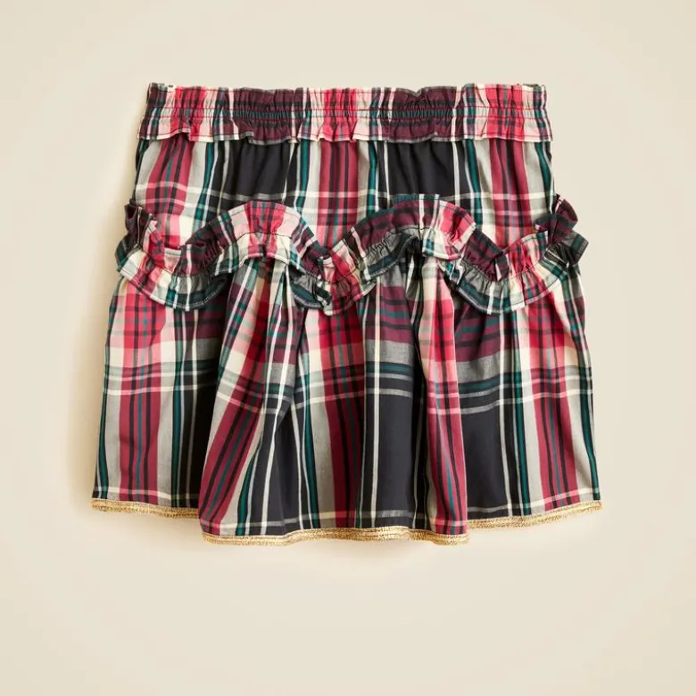 Girls' cotton poplin ruffle skirt in Stewart tartan