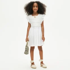 Girls' crochet ruffle-sleeve dress in jersey