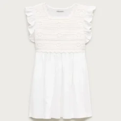 Girls' crochet ruffle-sleeve dress in jersey