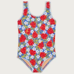 Girls' crochet-stitch one-piece swimsuit in prints