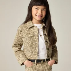 Girls' denim jacket in leopard print