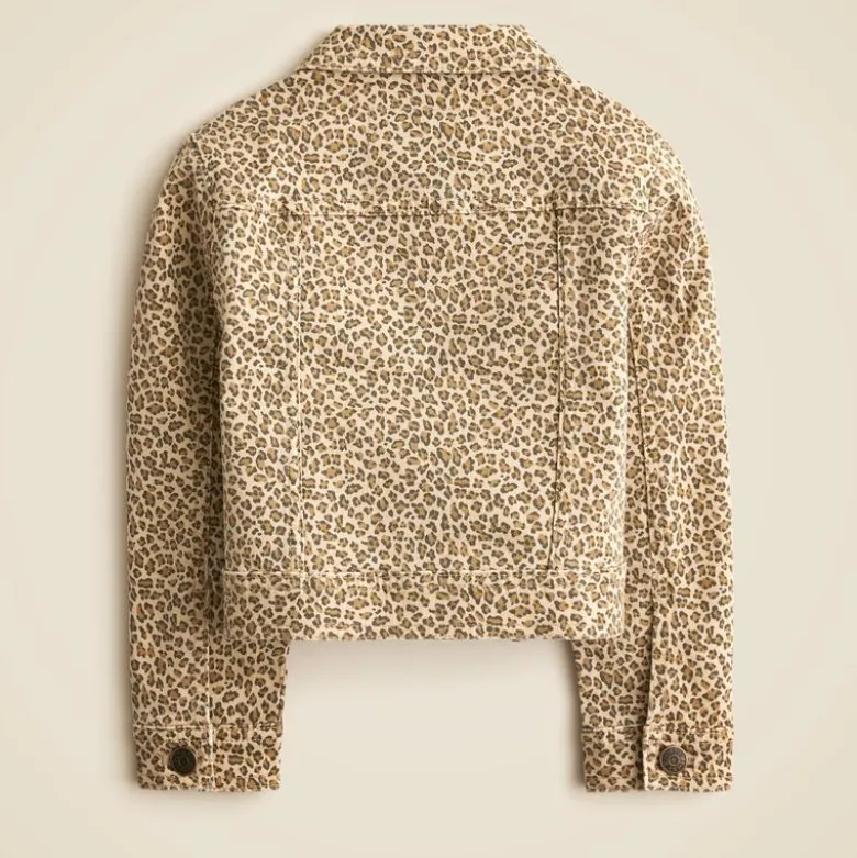 Girls' denim jacket in leopard print