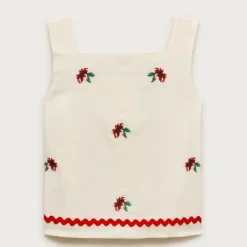 Girls' embroidered floral top in linen blend