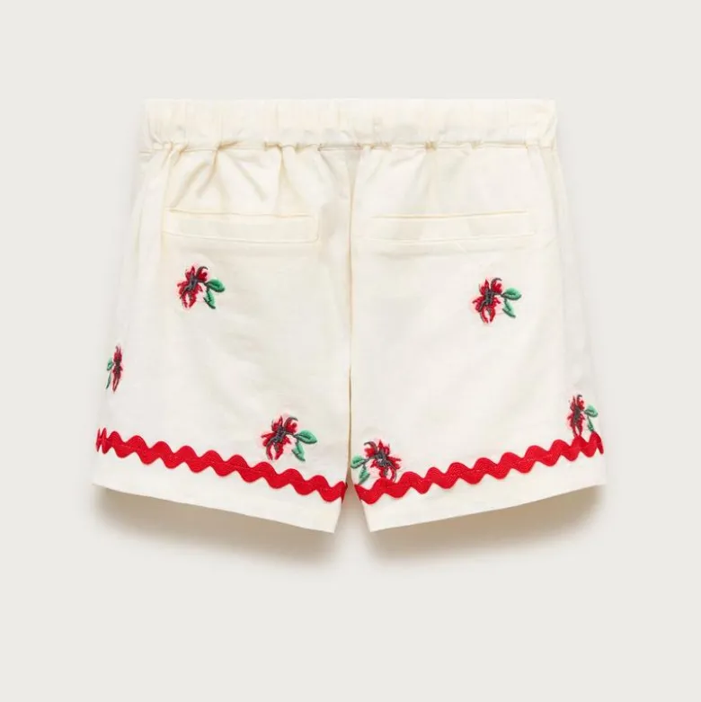 Girls' embroidered flower short in linen blend