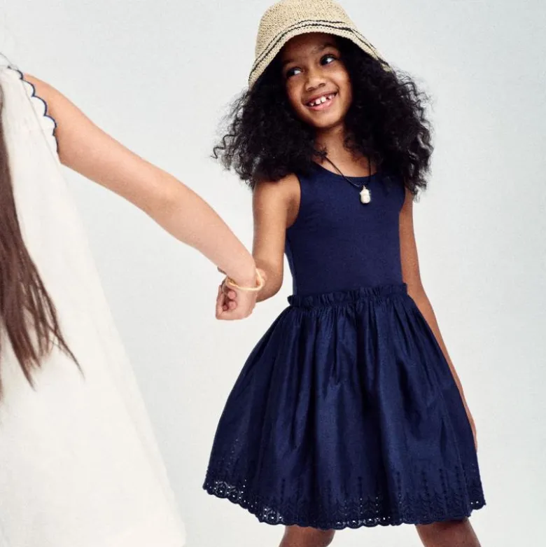 Girls' eyelet-trim mixy dress