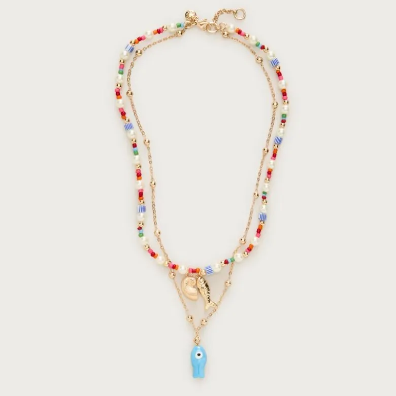 Girls' fish charm layered necklace