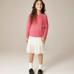 Girls' heart cable-knit sweater with Lurex® metallic threads