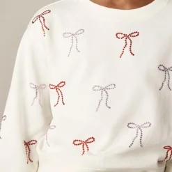 Girls' hotfix bow crewneck sweatshirt in terry