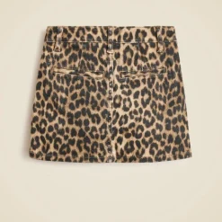 Girls' leopard-print denim skirt