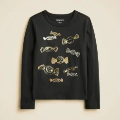 Girls' long-sleeve bonbon graphic T-shirt with glitter
