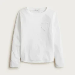 Girls' long-sleeve heart-pocket T-shirt in vintage jersey