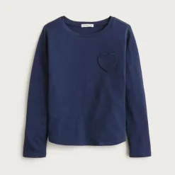 Girls' long-sleeve heart-pocket T-shirt in vintage jersey