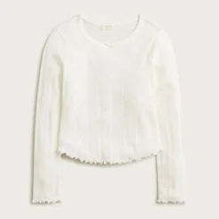 Girls' long-sleeve pointelle-knit T-shirt