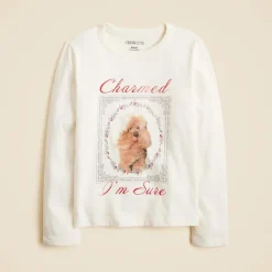 Girls' long-sleeve poodle graphic T-shirt with glitter
