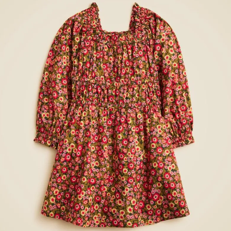 Girls' long-sleeve smocked dress in floral