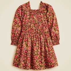 Girls' long-sleeve smocked dress in floral