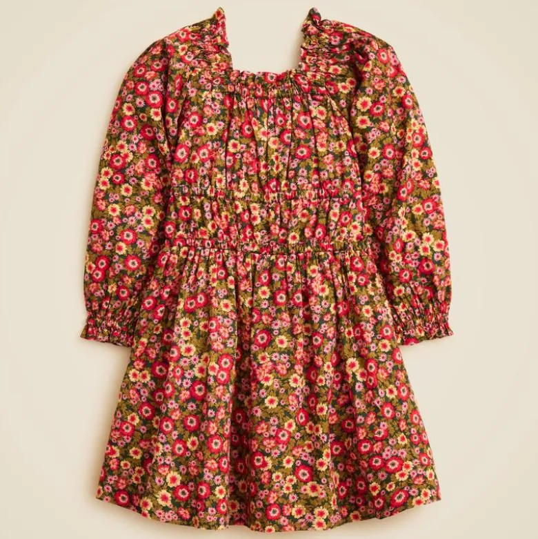 Girls' long-sleeve smocked dress in floral