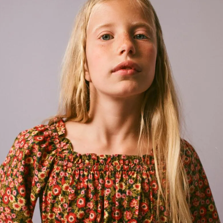 Girls' long-sleeve smocked dress in floral