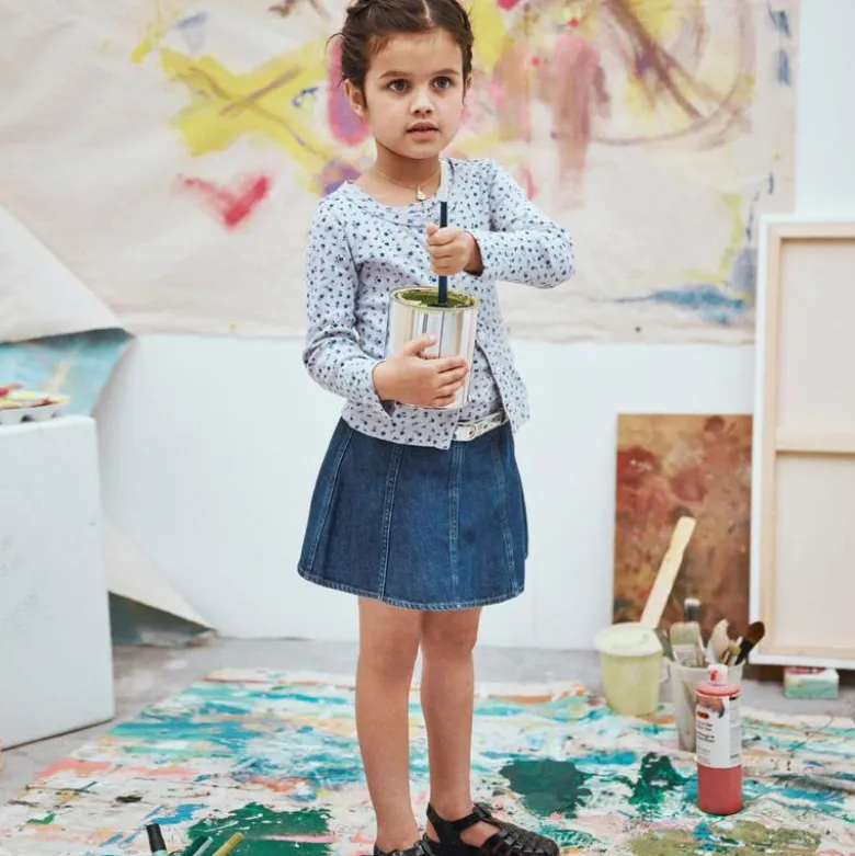 Girls' picture day skirt in drapey denim