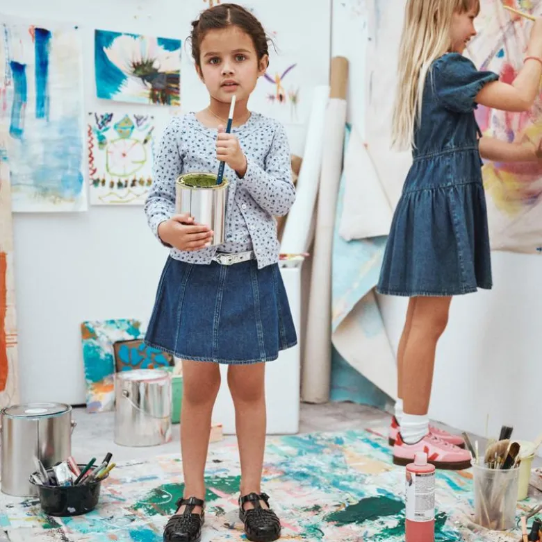 Girls' picture day skirt in drapey denim