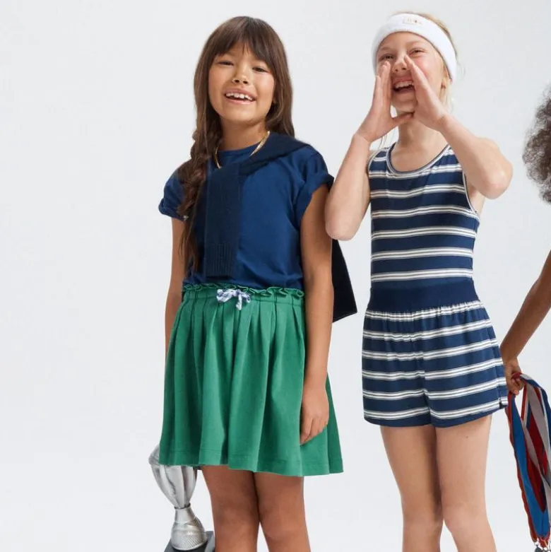 Girls' piqué pleated skirt