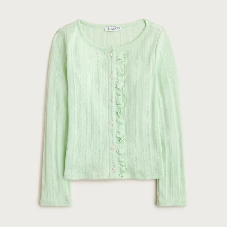 Girls' pointelle-knit cardigan top