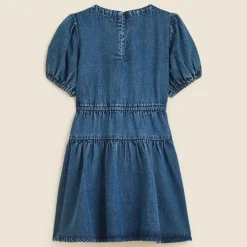 Girls' puff-sleeve dress in drapey denim