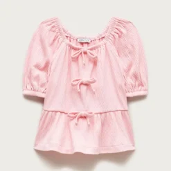 Girls' puff-sleeve top in crinkle jersey