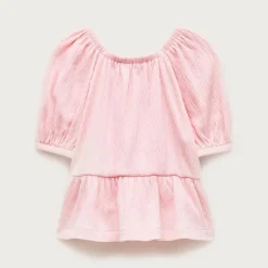 Girls' puff-sleeve top in crinkle jersey