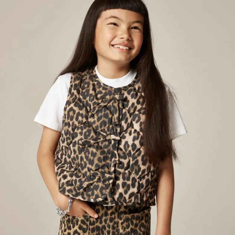 Girls' quilted vest in leopard print with PrimaLoft®