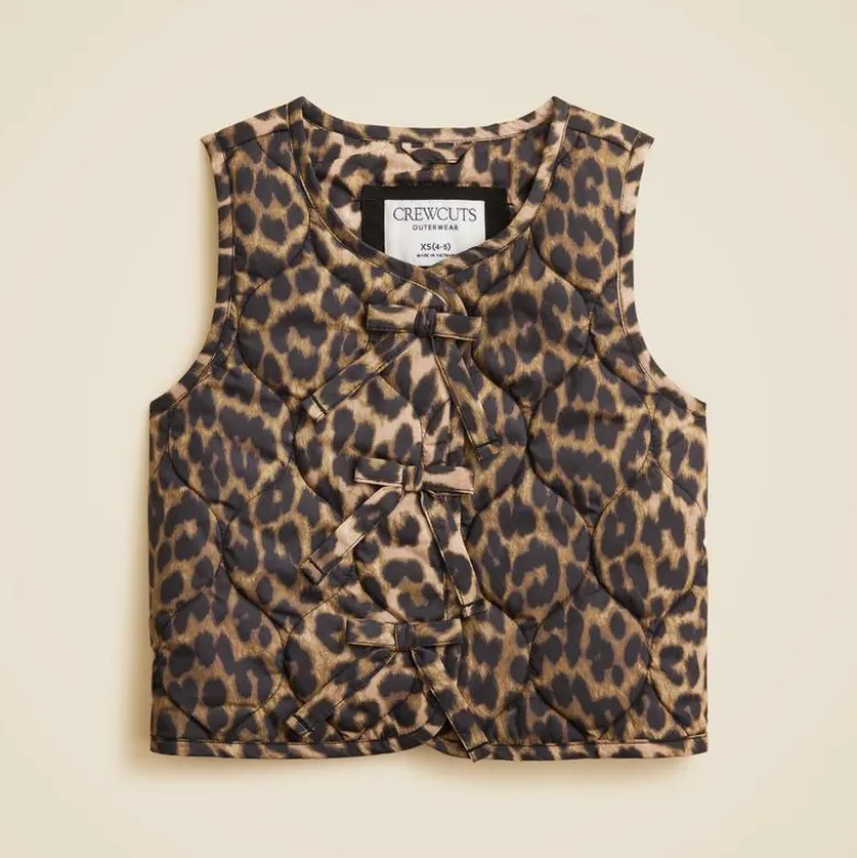 Girls' quilted vest in leopard print with PrimaLoft®
