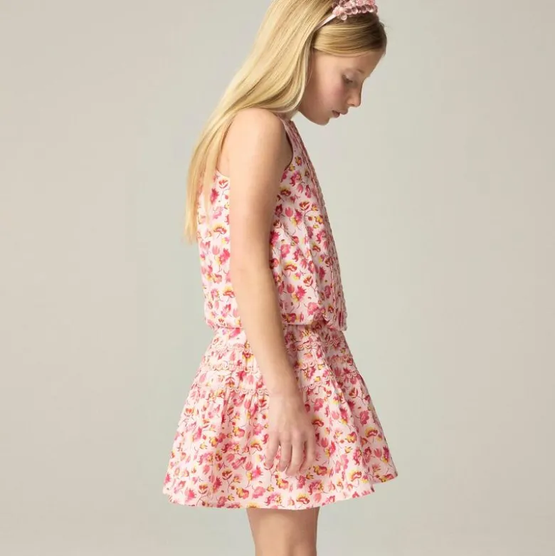Girls' rickrack skirt in linen-cotton blend floral